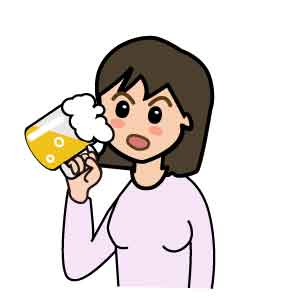 イラスト：ビールを飲んでいる女性