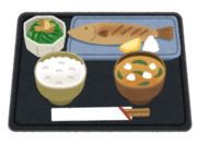 イラスト：ごはん、みそ汁、焼き魚、おひたし