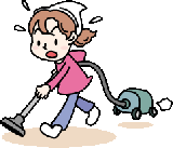 イラスト：女性が掃除機をかけている様子