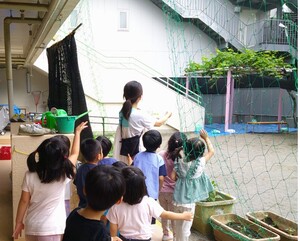 クラスで蝶々を見送っている姿