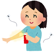 イラスト：虫よけスプレーをしている女性の様子