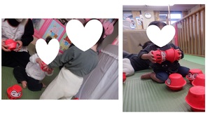 だるま積みをしている子どもたち