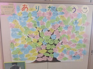 写真：教師への「ありがとう」のパネル
