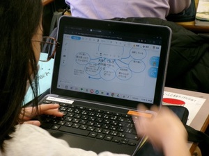 写真：一人一台端末でクラゲチャートに書き込み